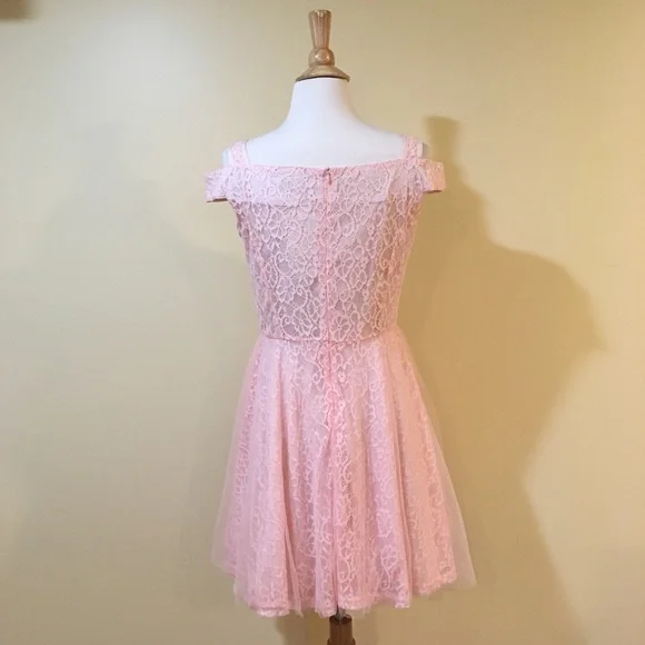 Blush Cold Shoulder All Over Floral Lace Dress - Picture 4 of 4